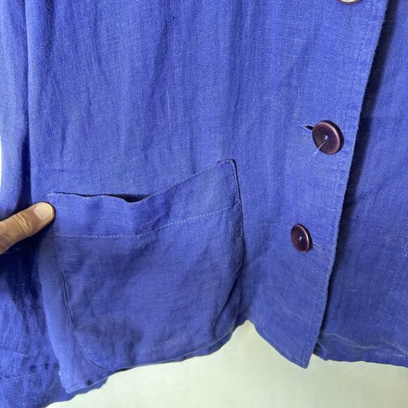 Flax NWOT Periwinkle Blue 100% Linen Lagenlook Boxy Button Up Shirt Jacket Sz S - Picture 6 of 10